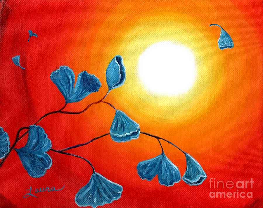 Ginkgo Leaves in Bright Sunset Painting by Laura Iverson
