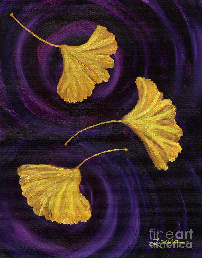 Ginkgo Leaves in Swirling Water Painting by Laura Iverson