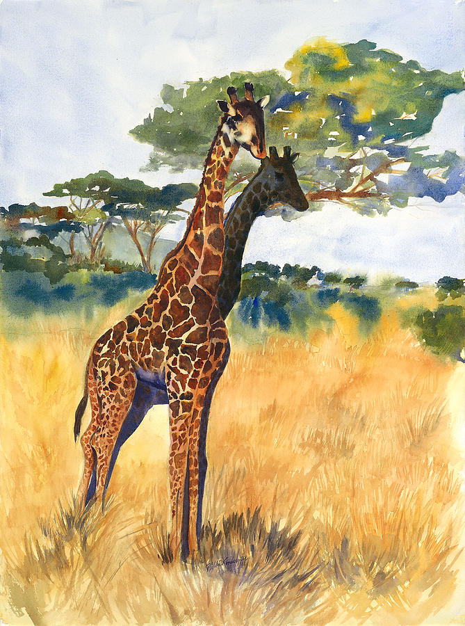 Giraffes Painting by Hilda Vandergriff
