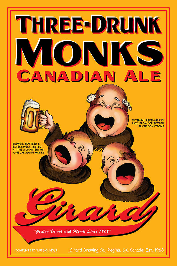 Beer Drawing - Girard Three Drunk Monks by John OBrien