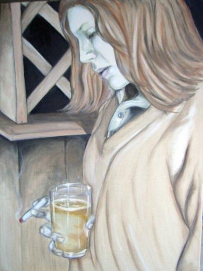 girl at Logans Bar Painting by Ida Eriksen