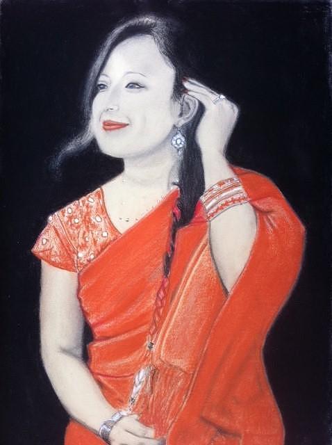Girl from Nepal Drawing by Miguel Gonzales
