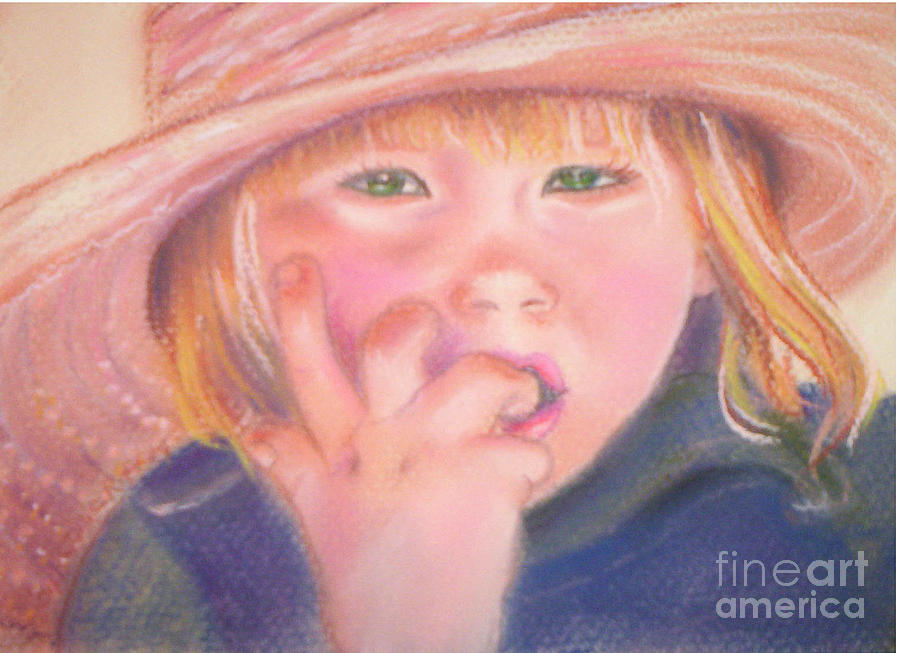 Child Pastel - Girl in Straw Hat by Julie Brugh Riffey