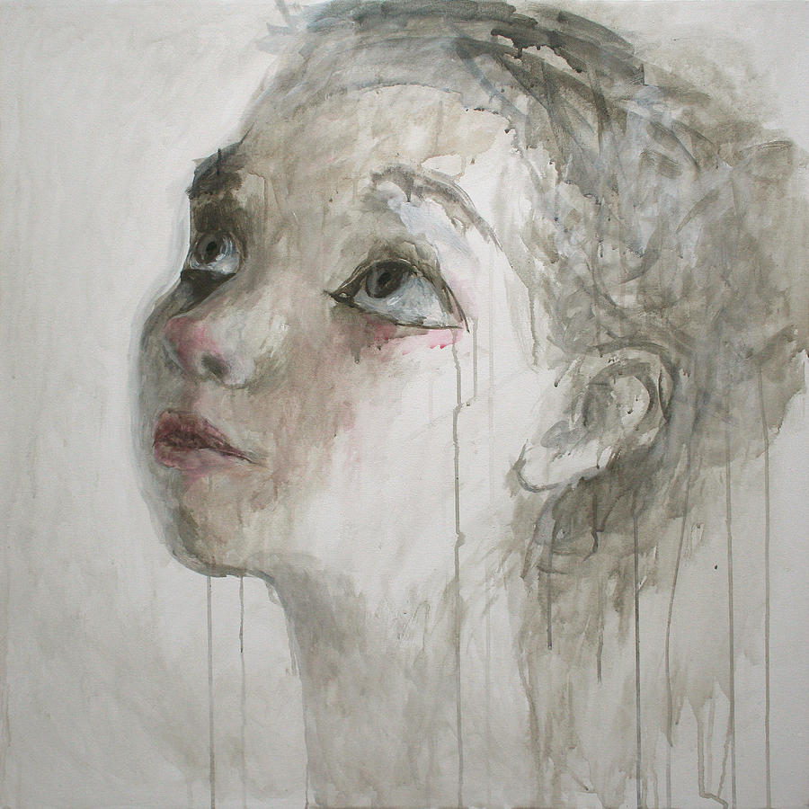 Portrait Painting - Girl looking upwards by Ilir Pojani