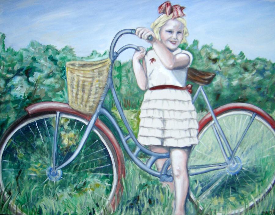 Girl On Bike Painting by Ida Eriksen