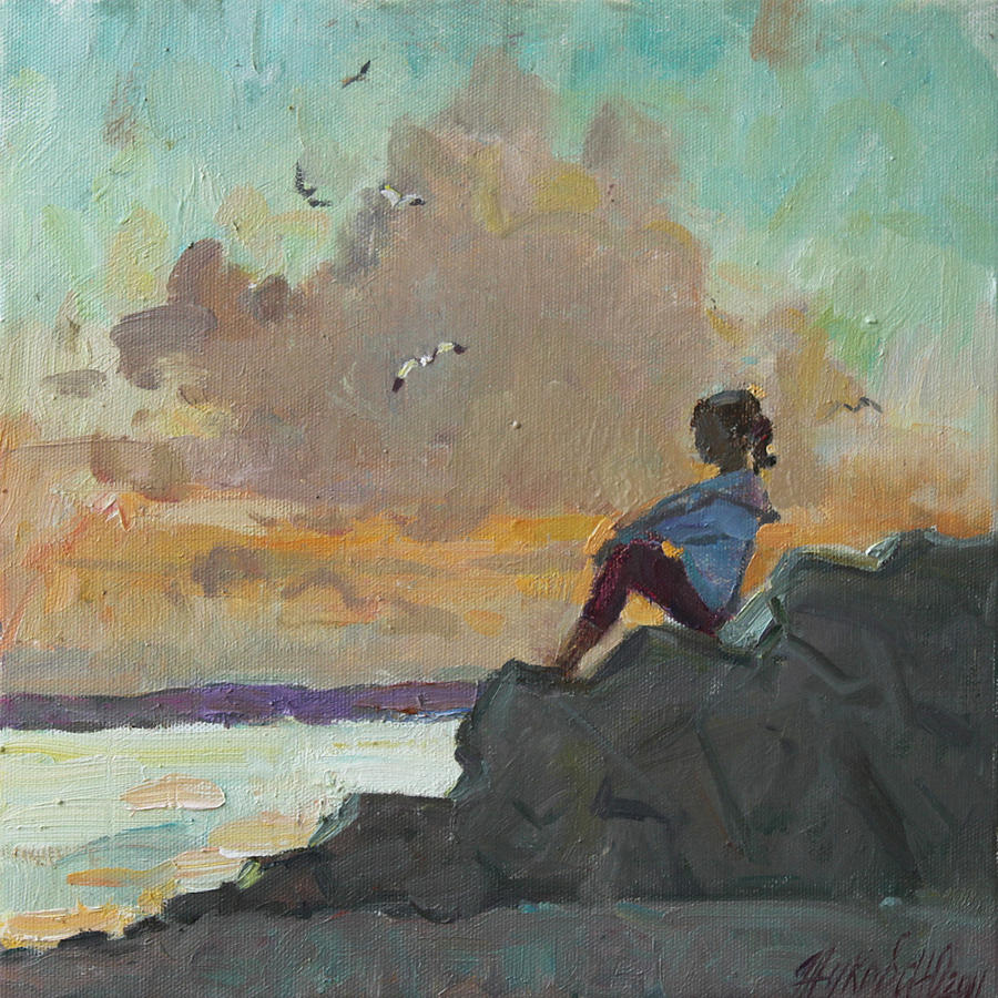 Girl sea and gulls Painting by Juliya Zhukova