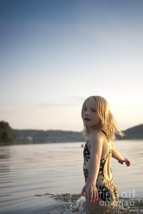 Summer Photograph - Girl smilimg in lake by Armen Bogush