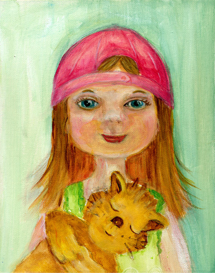 Girl with Cat Painting by Patricia Halstead