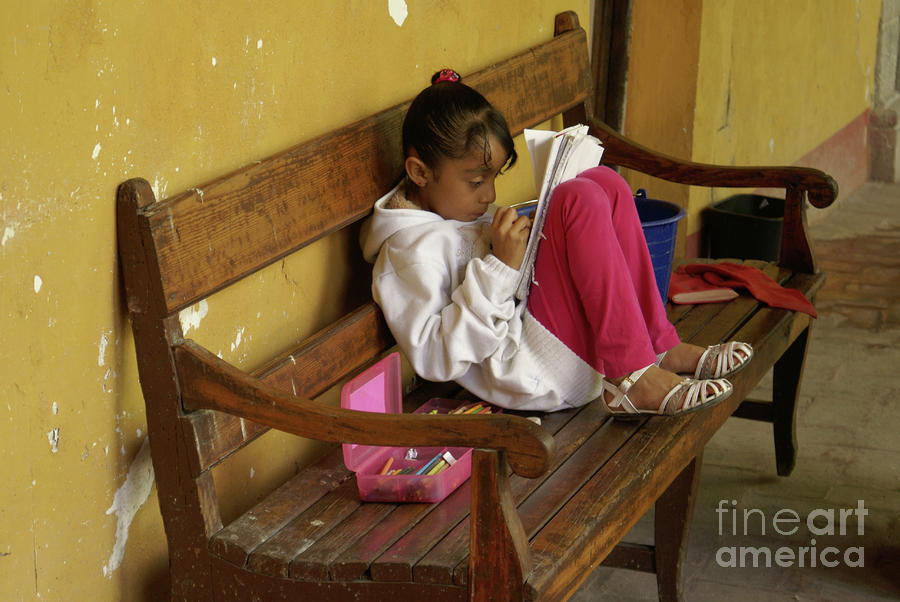 GIRL WITH COLORING BOOK San Miguel de Allende Mexico Photograph by John  Mitchell