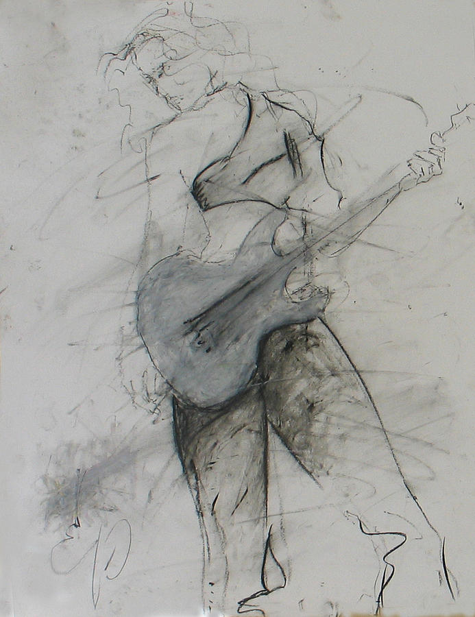 Charcoal Painting - Girl With Guitar 1 by Elizabeth Parashis