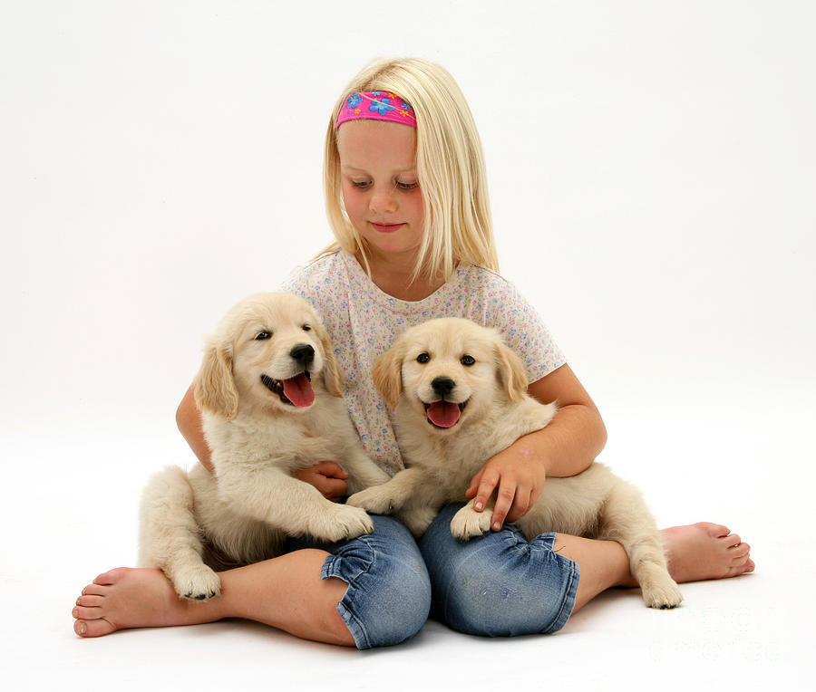 Girl With Puppies Photograph by Jane Burton
