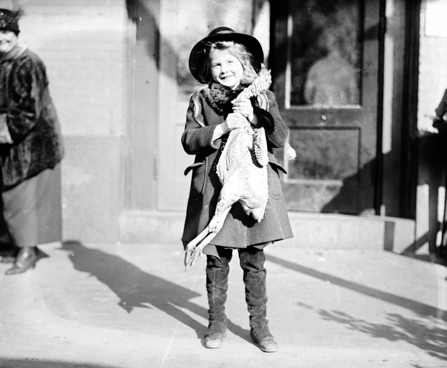 Thanksgiving Photograph - Girl With Thanksgiving Turkey, 1919 by Everett