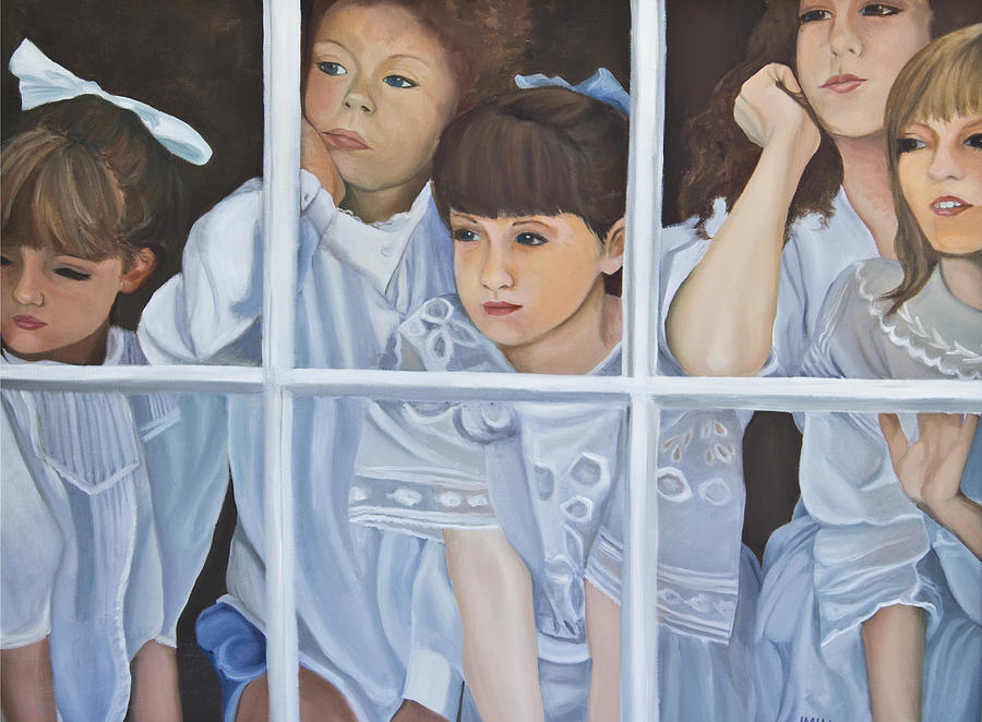 Girls Painting - Girls in Window  by Judy  Hilton