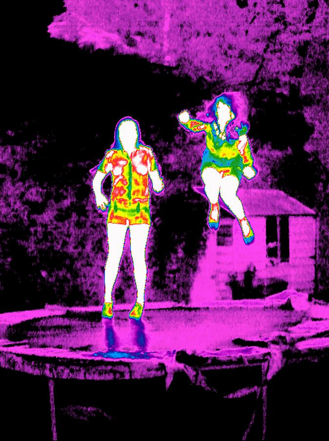 Human Photograph - Girls Trampolining, Thermogram by Tony Mcconnell