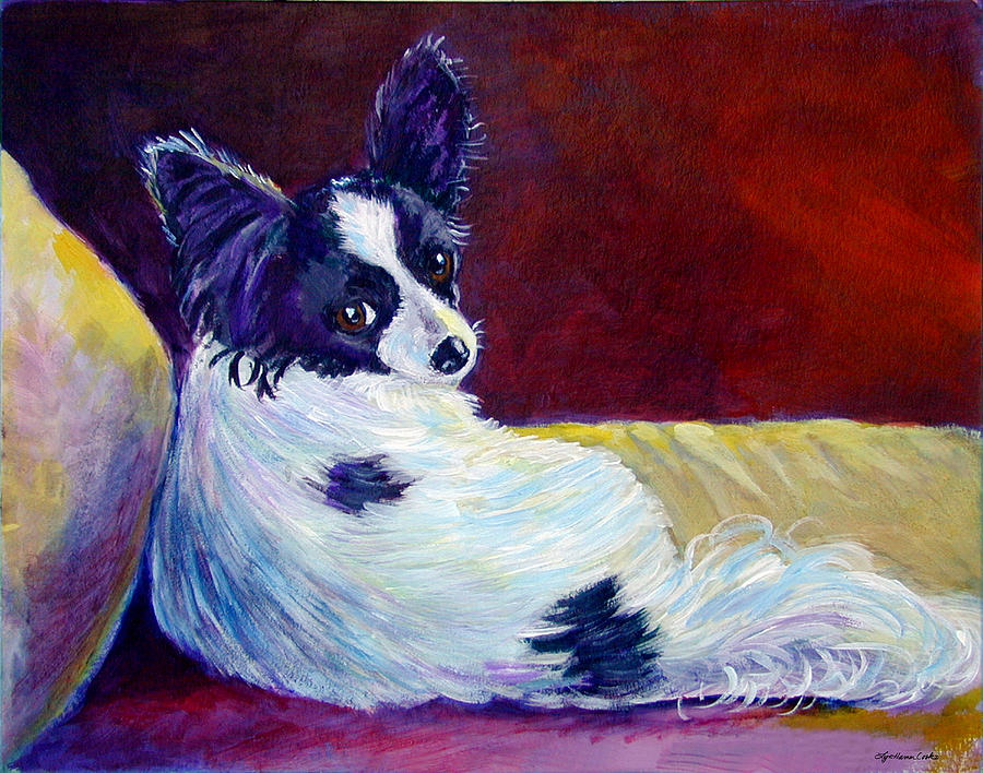 Papillon (White and Black) Painting - Dog Art Silver Plated