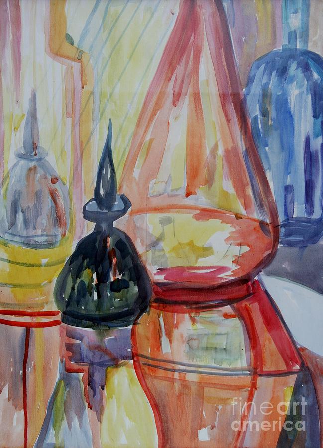 Glass Painting - Glass Bottles Still Life by Avonelle Kelsey