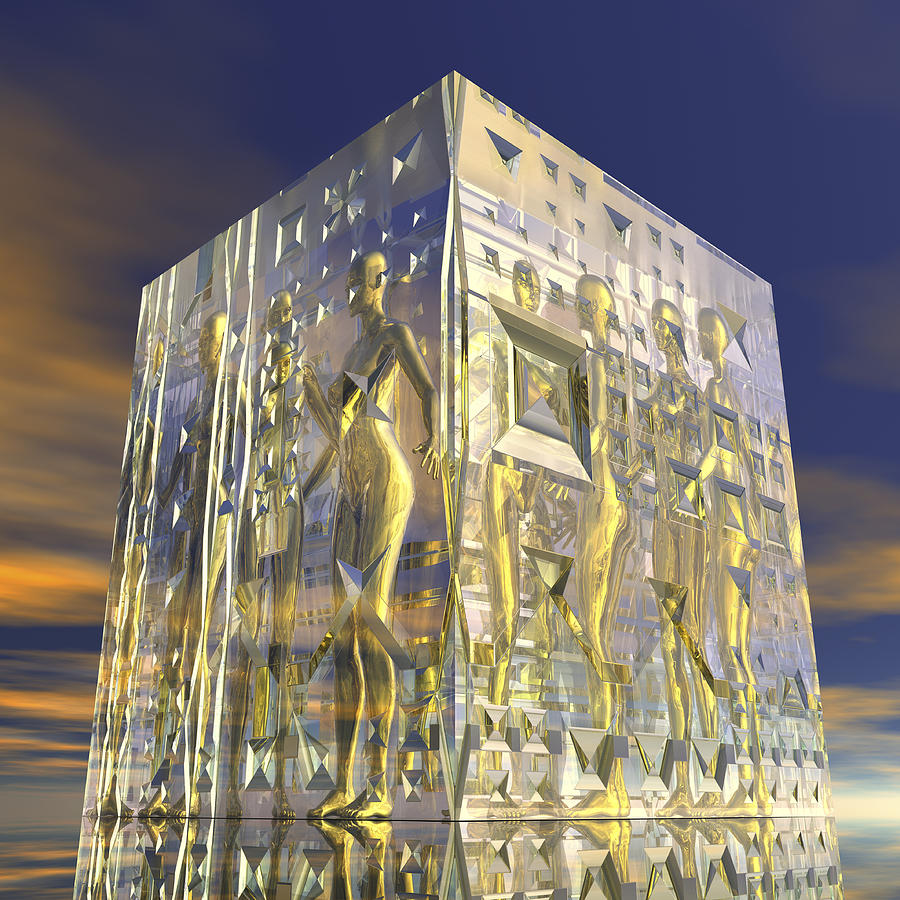 Glass Cube With Encased Female Nude Figures Photograph by Harald Sund