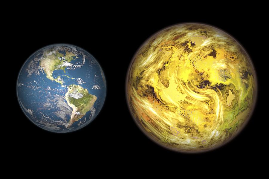 Space Photograph - Gliese 581 C And Earth Compared, Artwork by Walter Myers