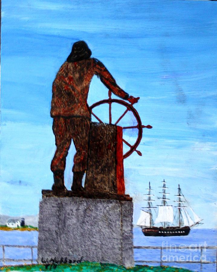 Uss Constitution Painting - Gloucester Harbor - US Frigate Constitution and Man at the Wheel by Bill Hubbard