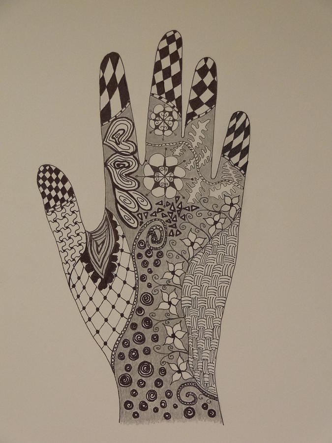 Zentangle Drawing - Gloved Hand by Nancy Fillip