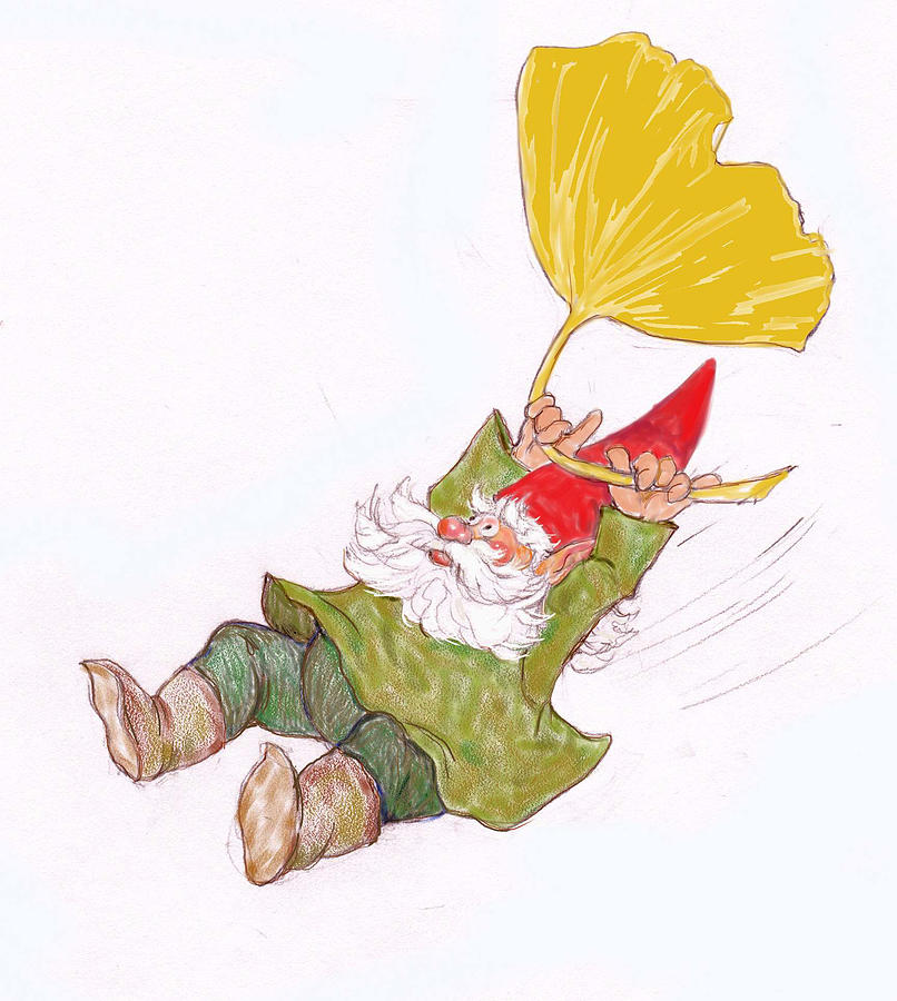 Gnome with Ginkgo Leaf Digital Art by Peggy Wilson