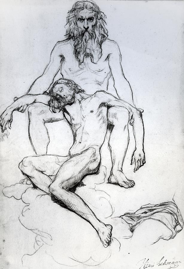 Nude Painting - God the Father and God the Son by Henri Lehmann