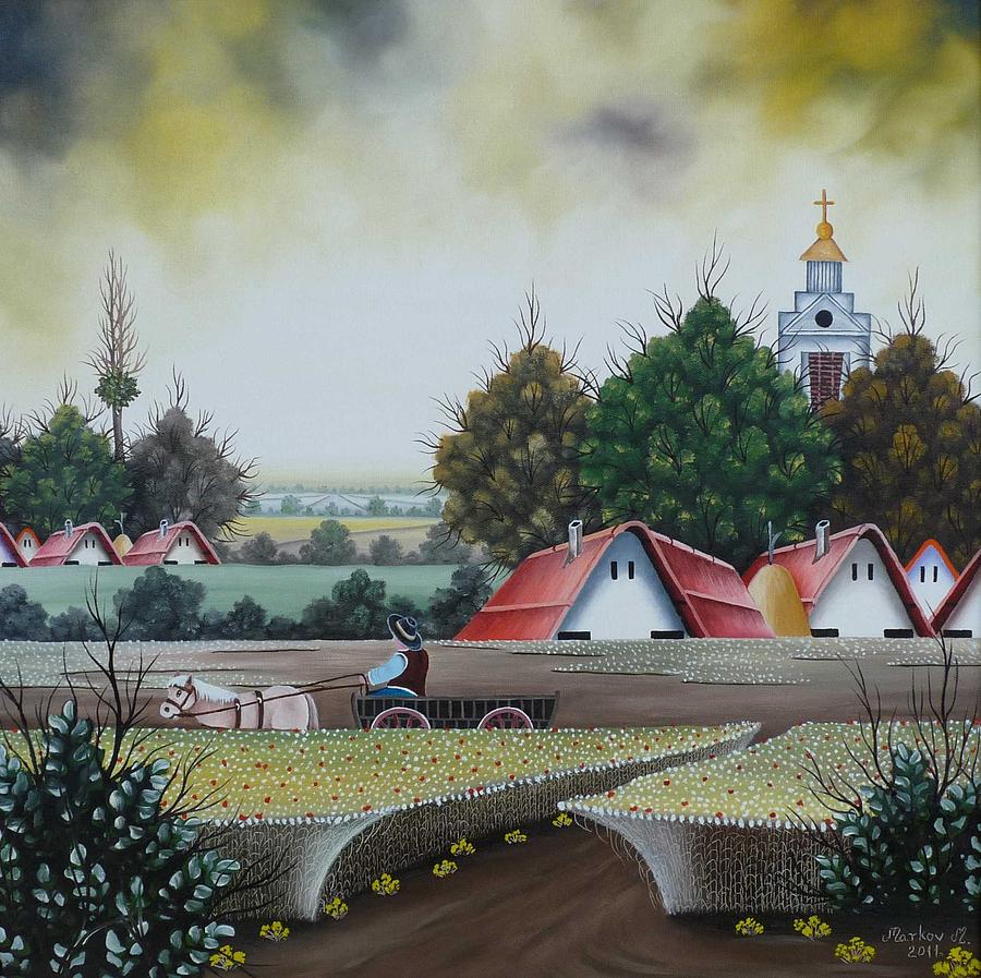 Naive Painting - Going to the field by Marci Markov
