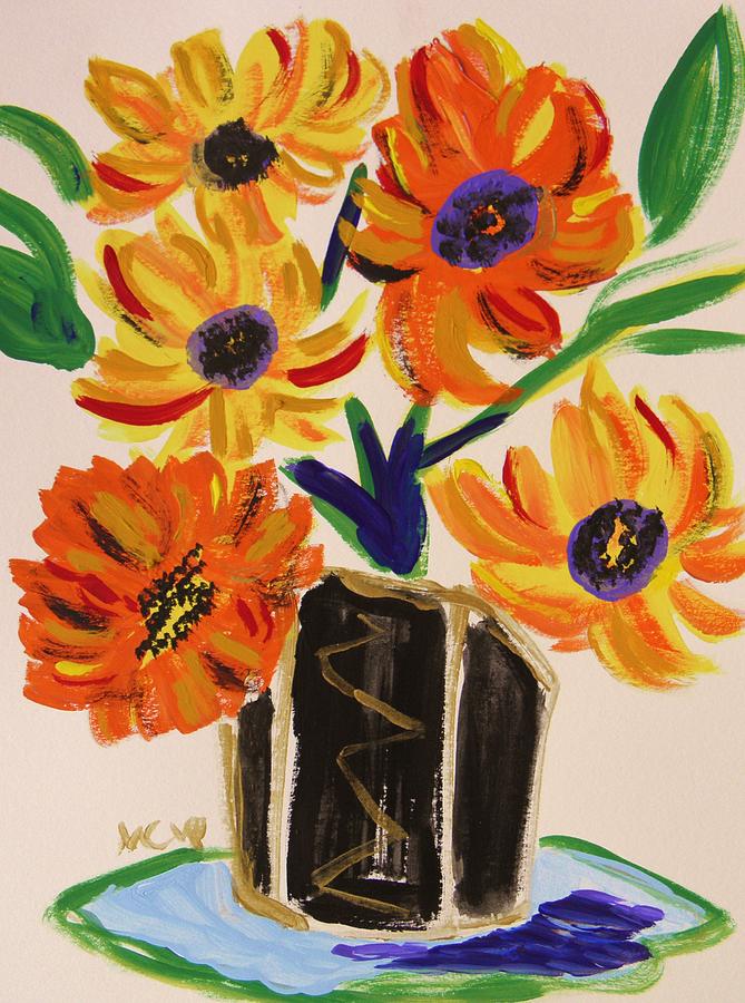 Gold and Black Vase Painting by Mary Carol Williams
