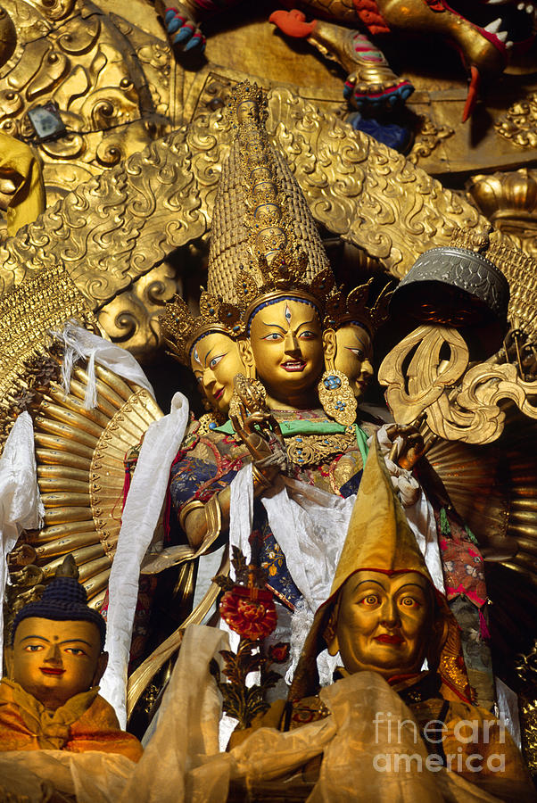 Gold Avalokitesvara - Drepung Monastery Tibet Photograph by Craig Lovell