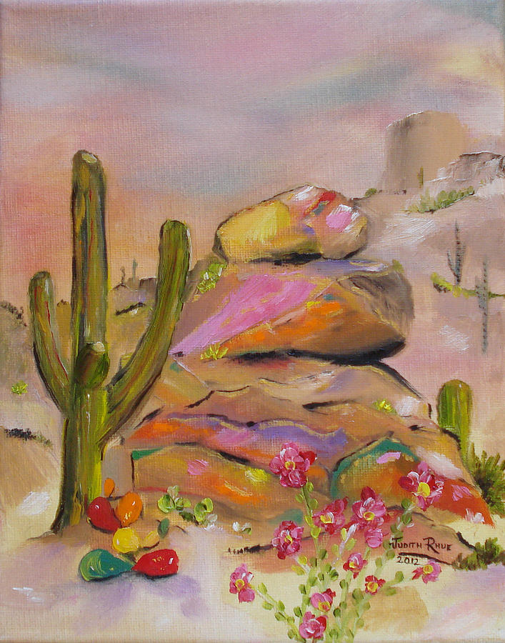 Gold-lined Rocks Painting by Judith Rhue