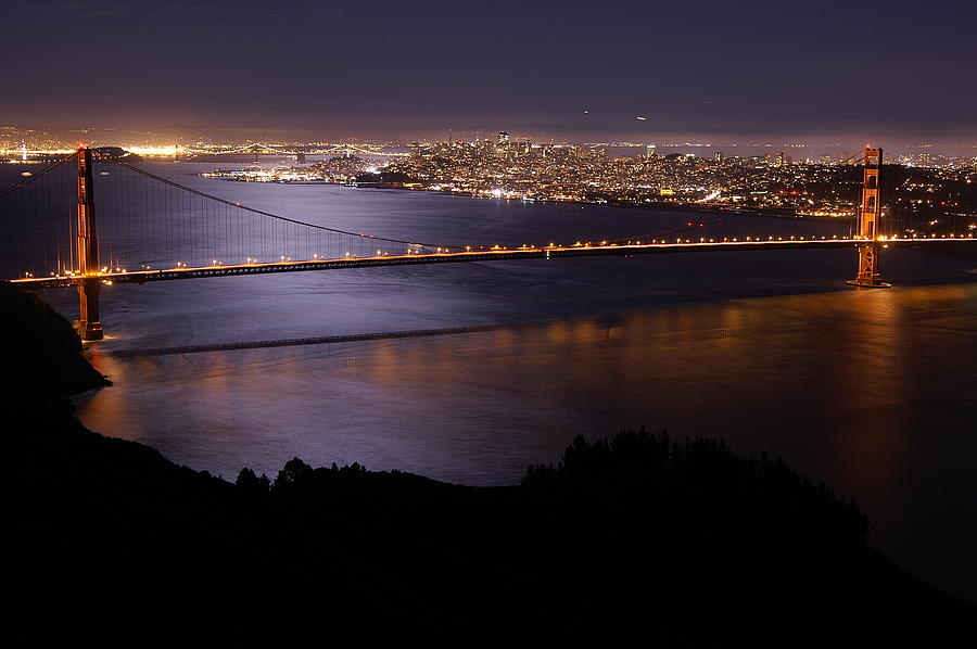 San Francisco Photograph - Golden Gate Bridge With Moonlit Reflections by Tim Atwater