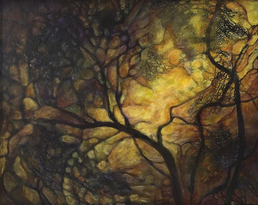 Landscape Painting - Golden lite thru the trees by Francine Stuart
