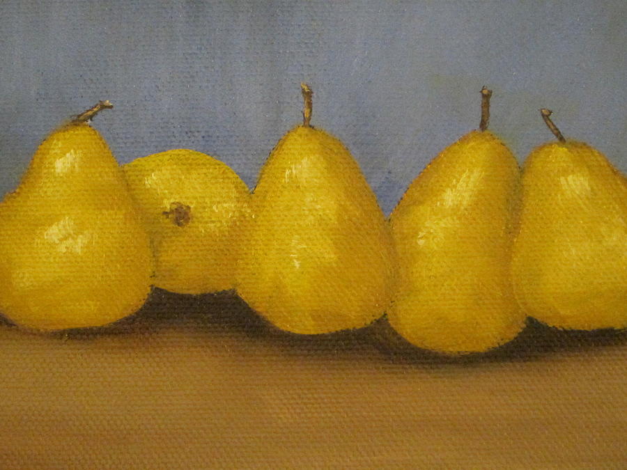 Pear Painting - Golden Pears with Blue by Patricia Cleasby