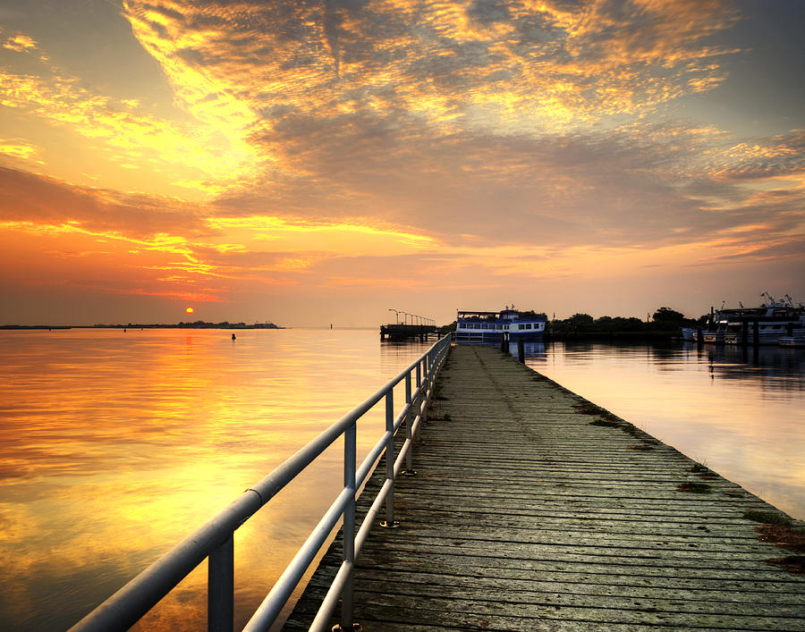 Summer Photograph - Golden Pier Sunrise by Vicki Jauron