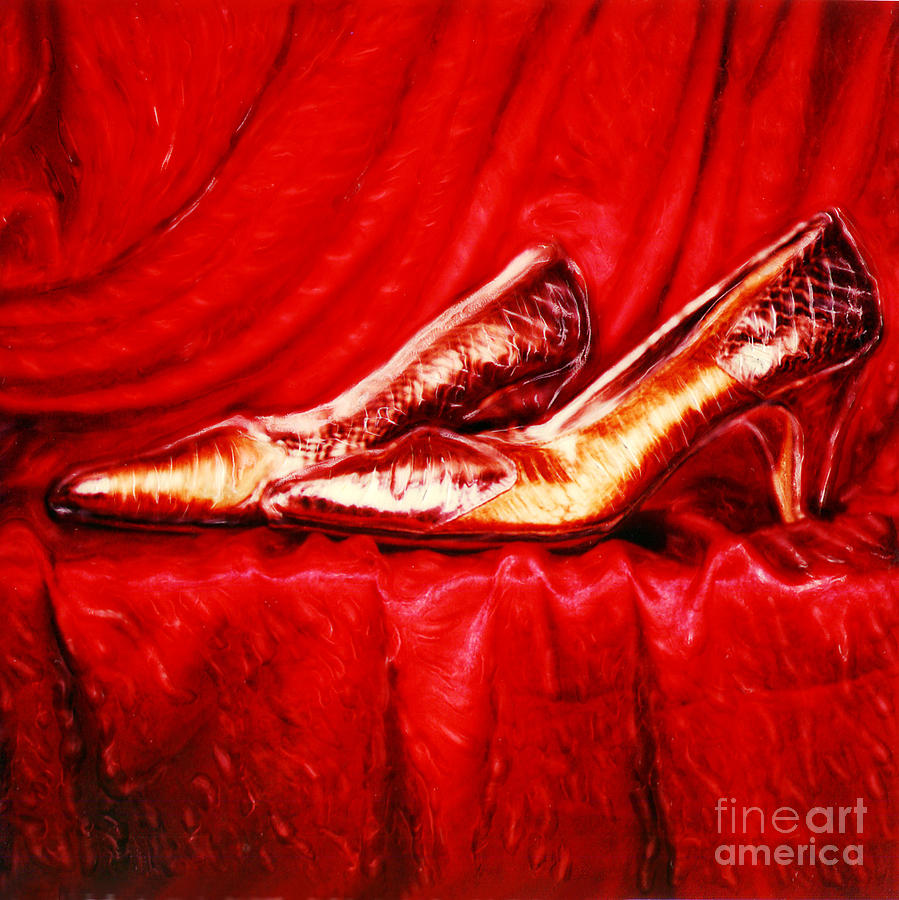 Still Life Photograph - Golden Shoes - Pholaroid SX-70 by Renata Ratajczyk