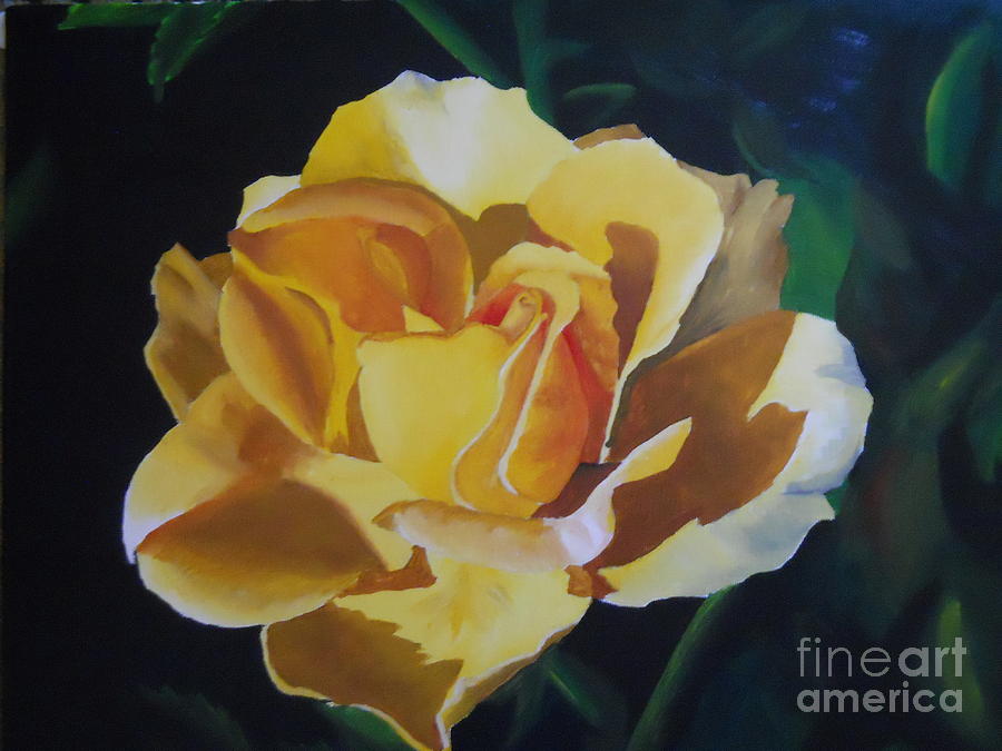 Golden Showers Rose Painting by Yenni Harrison