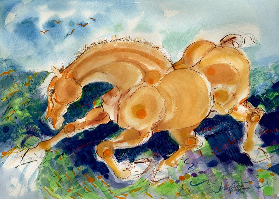 Animal Painting - Golden Stride by Mary Armstrong
