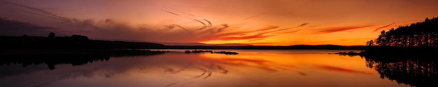 Angle Photograph - Golden sunset panorama on a quiet lake by Sebastien Coursol Angle Photograph - Golden sunset panorama on a quiet lake by Sebastien Coursol