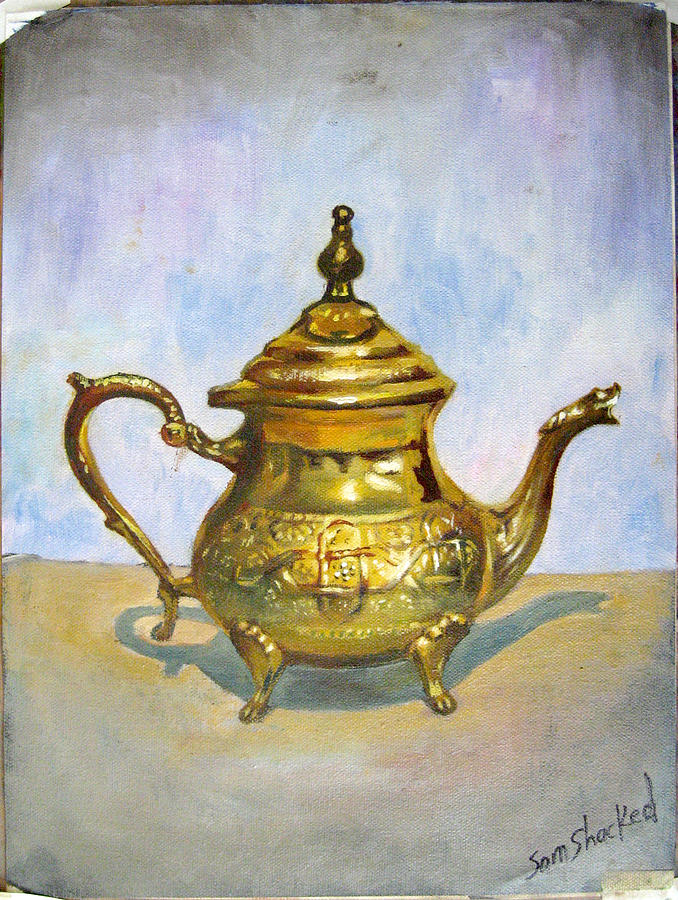 Mediterranean Painting - Golden Tea Kettle by Sam Shacked