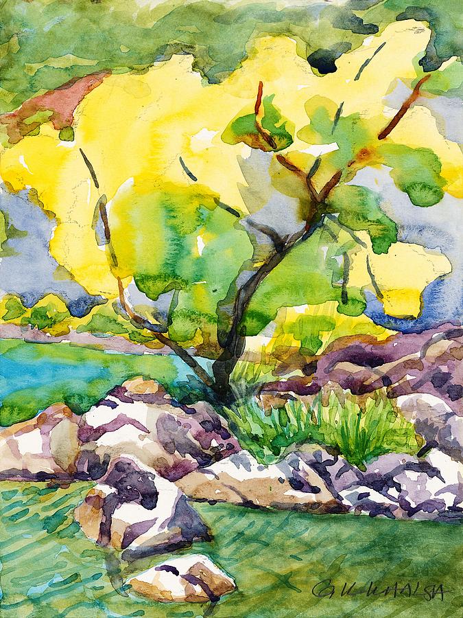 Golden Tree at Goldwater Lake Painting by Gurukirn Khalsa