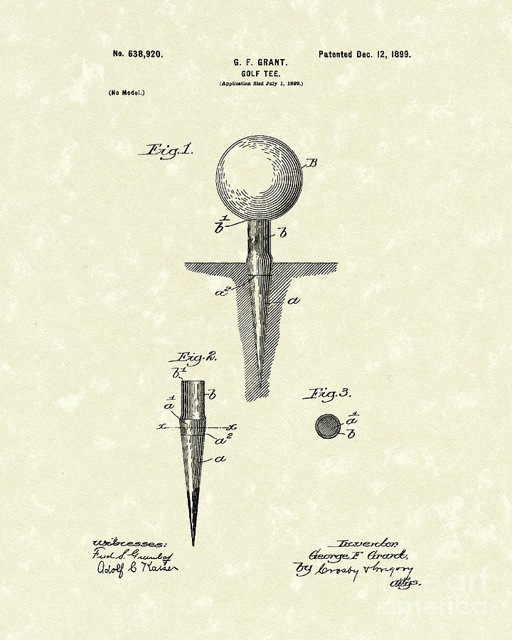 Golf Tee 1899 Grant Patent Art Drawing by Prior Art Design