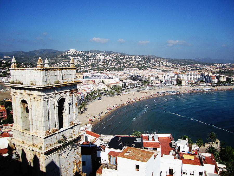 Gorgeous Panoramic View of Peniscola Castle Bell Tower and Mediterranean Beach in Spain Photograph by John Shiron