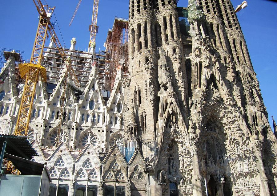 Gorgeous Sagrada Familia Cathedral Endures Cranes for Renovation and Upgrading in Barcelona Spain Photograph by John Shiron