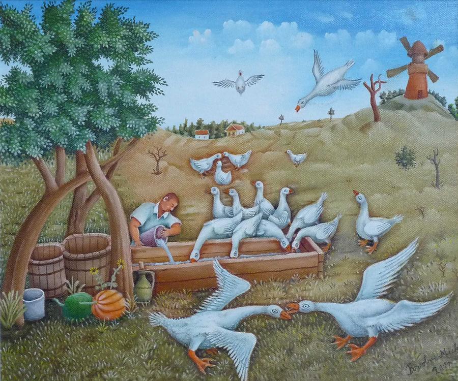 Naive Painting - Gosses by Michal Povolny