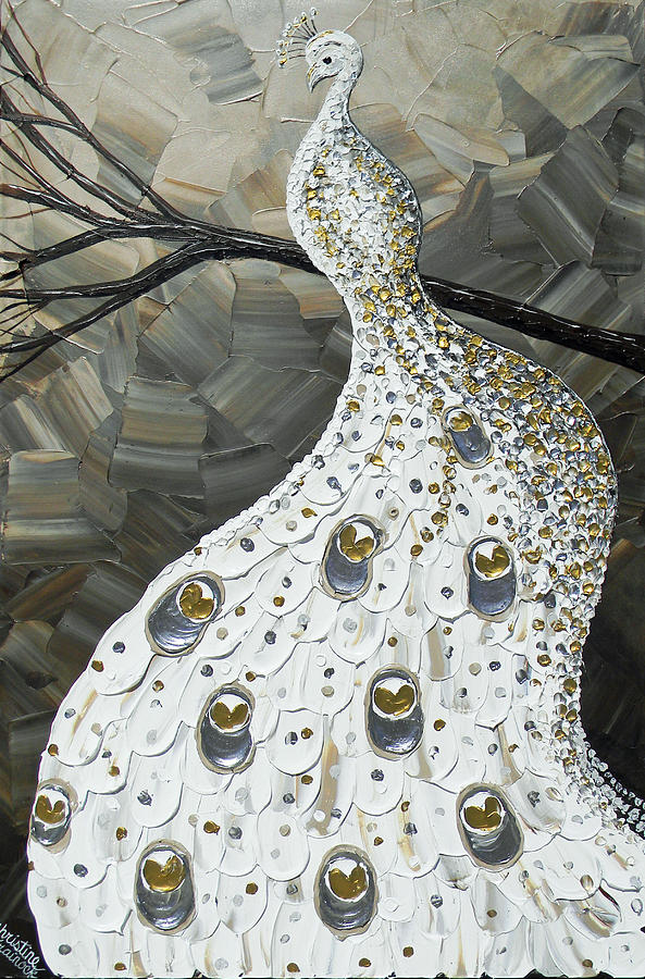 Peacock Painting - Graceful Elegance White Peacock by Christine Bell