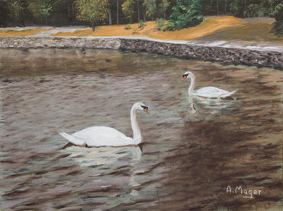 Graceful Swimmers Painting by Alan Mager