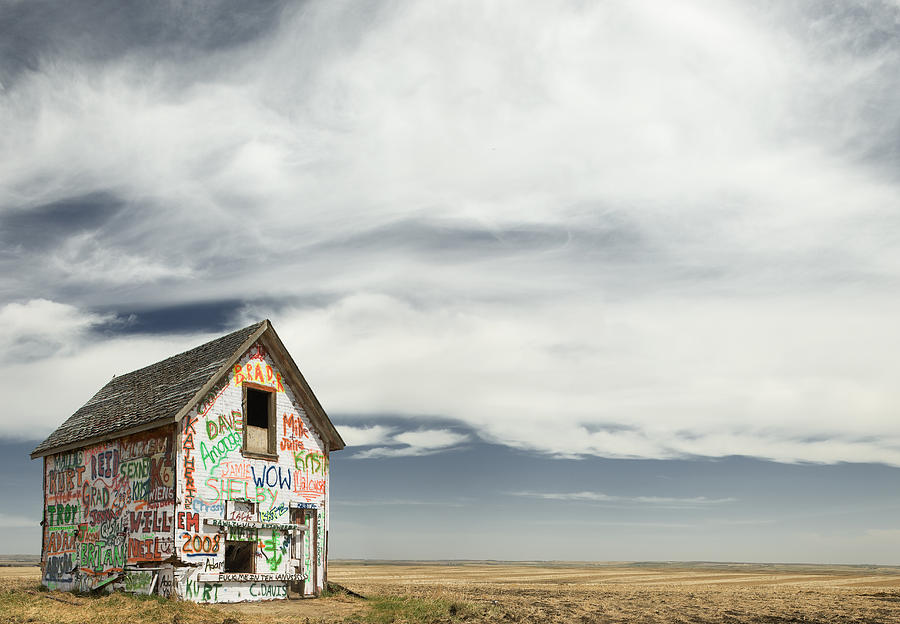 Light Photograph - Graffiti Covered Abandoned Shed by Darwin Wiggett