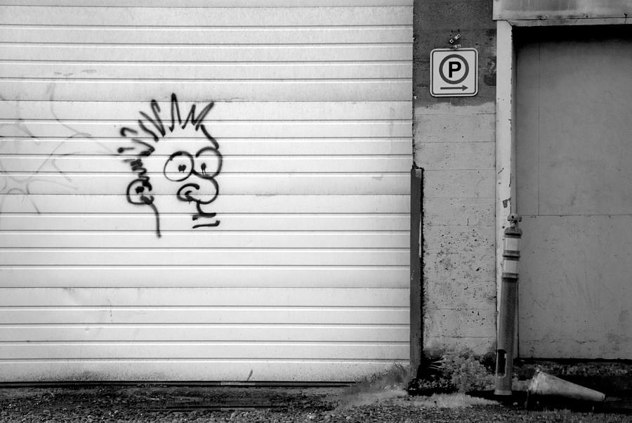 Graffiti Drawing - Freds Head BW Photograph by Kathleen Grace