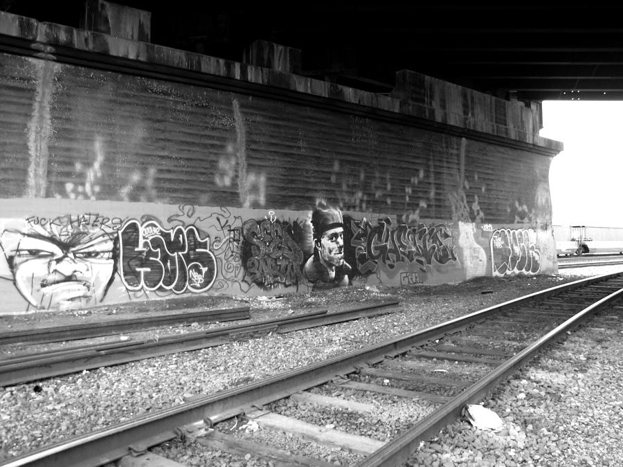 Graffiti - Under Over Railyard BW Photograph by Kathleen Grace
