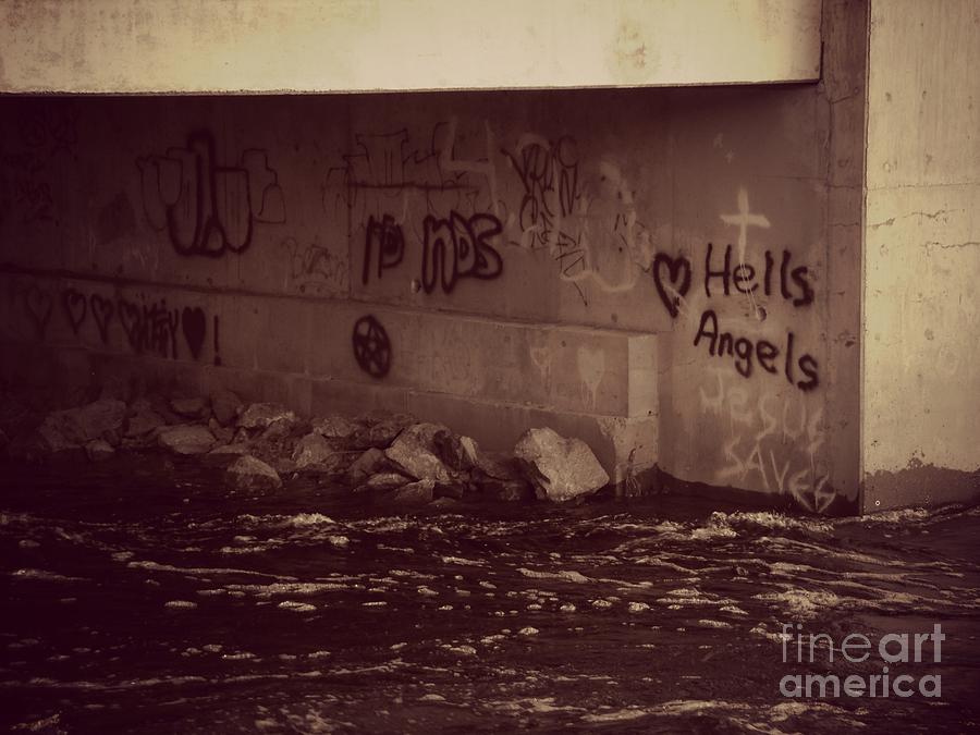 Black And White Photograph - Graffiti under the bridge by Christy Beal